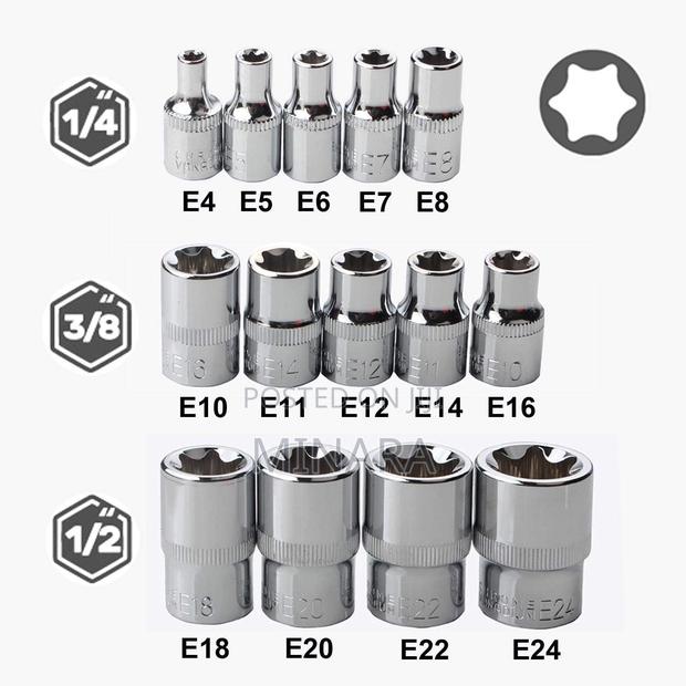14 PCS Female E Star Torx Socket Set E4-E24, E-Torx - thumbnail 2
