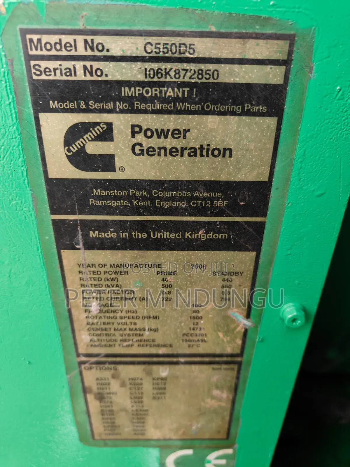 Cummins Generator 500kva