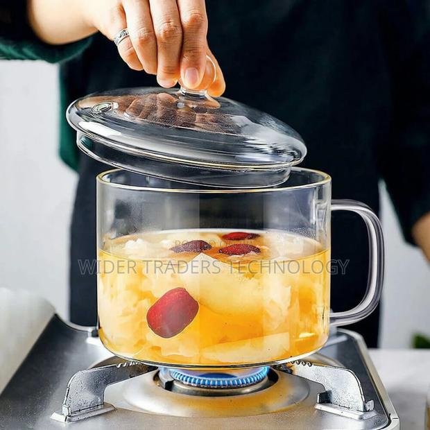 Glass Heat Resistant Cooking Pot With Handle Capacity 1500ml