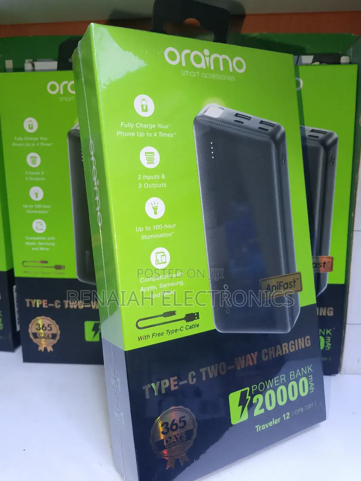 20000 Mah Original Oraimo Powerbank.2 Inputs, 3 Outputs