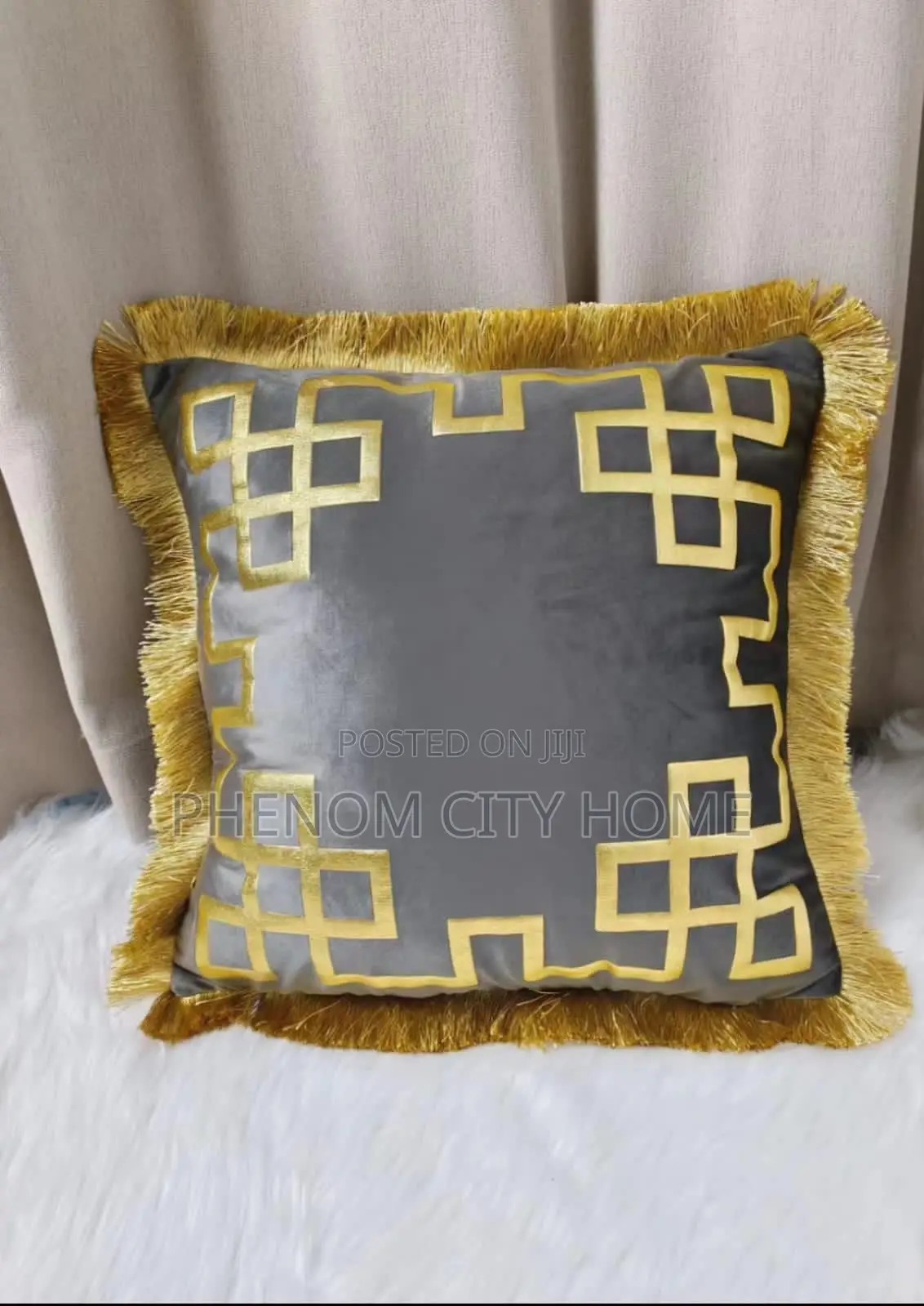Grey Gold Pattern Embroidery Cushion Covers