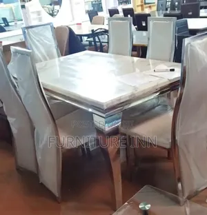 6 Set Chairs+ Table Imported Pure Marble Dining Set