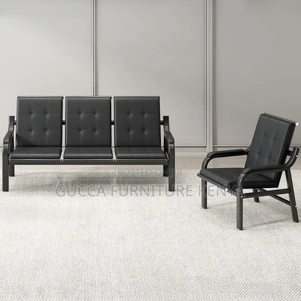 Sofas: 5-Seater Black Pleather Sectional Sofa Set