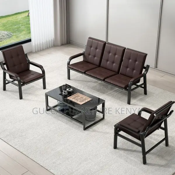 Sofas: 5-Seater Black Pleather Sectional Sofa Set