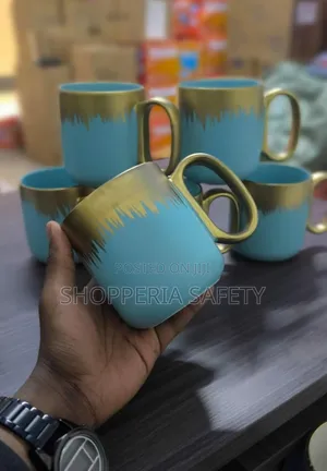 Luxurious Turquoise Gold Rimmed Ceramic Mugs