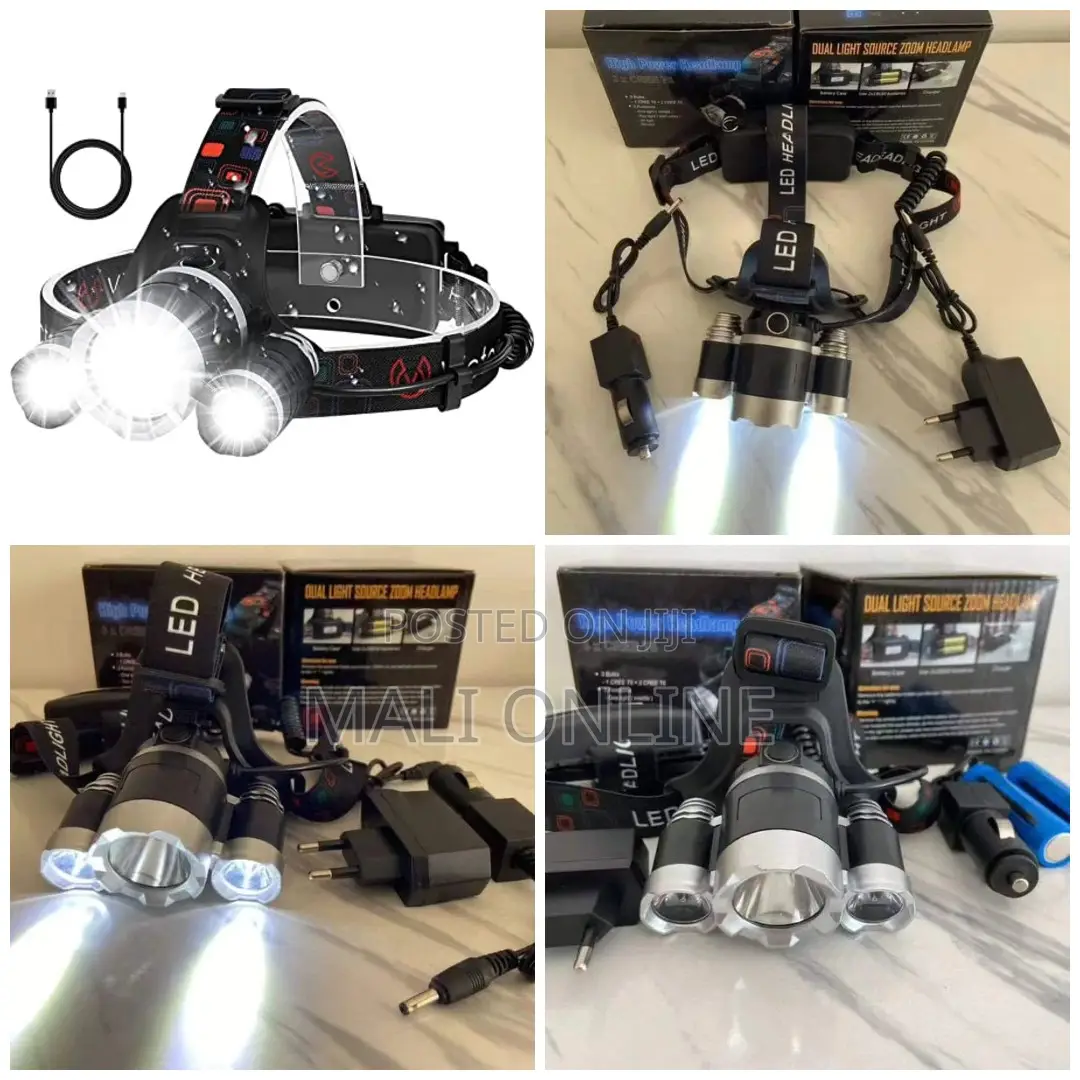 3 Led Lights Headlamp Rechargeable Head Torch With 4 Modes