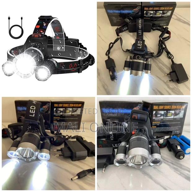 3 Led Lights Headlamp Rechargeable Head Torch With 4 Modes