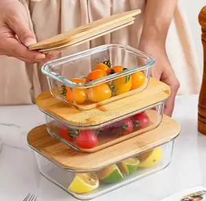 3in1 Snack Storage Box Set Material:Glass With Bamboo Lid