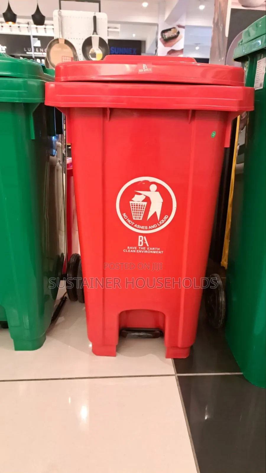 Chillie Red Pedal Bin With Wheels