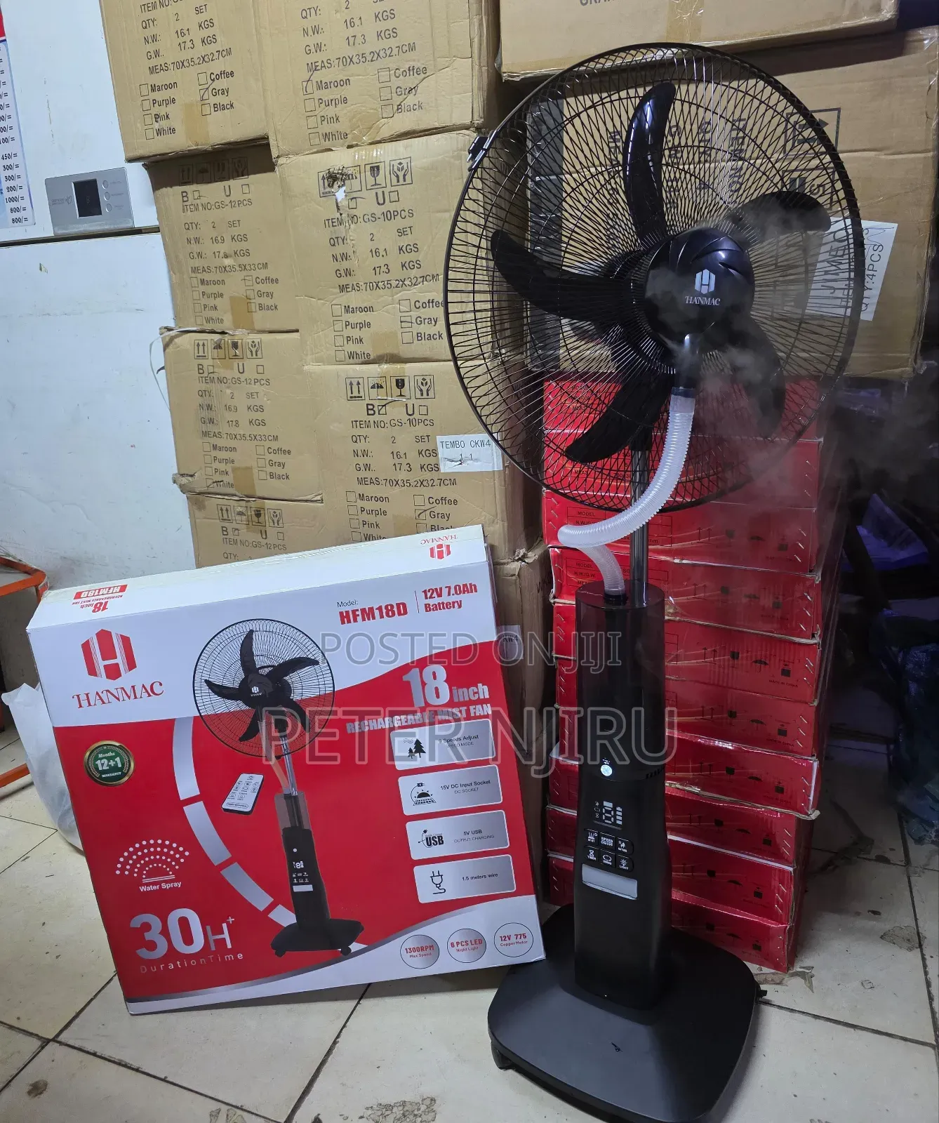 Hanmac Standing Fan
18 Inches 
Has Humidifier 
Rechargeable