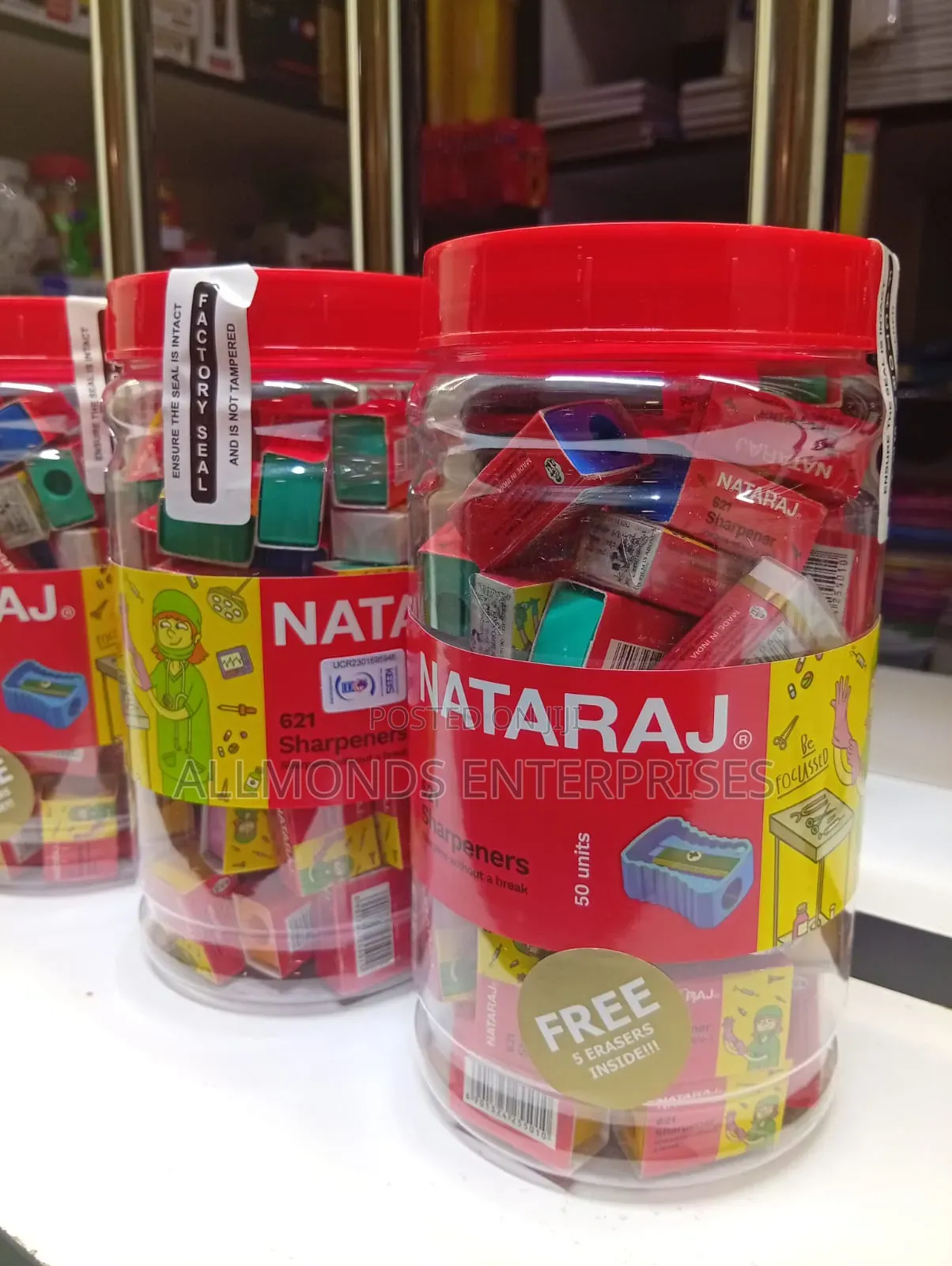 A Tin of 50 Pieces of Nataraj Plastic Sharpeners