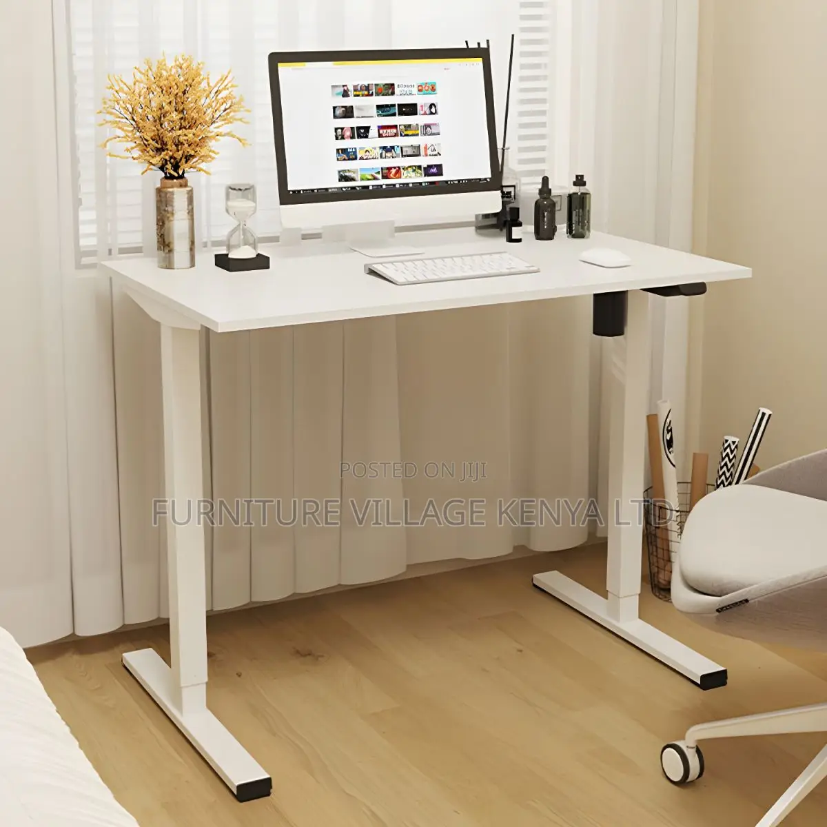 Office Desk:120cm Height-Adjustable Worktop With Steel Frame