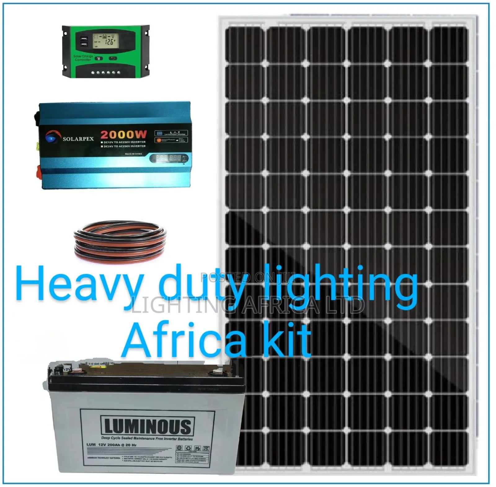 Heavy Duty Battery 200ah/20hr +600w Solar Panel Domestic Kit