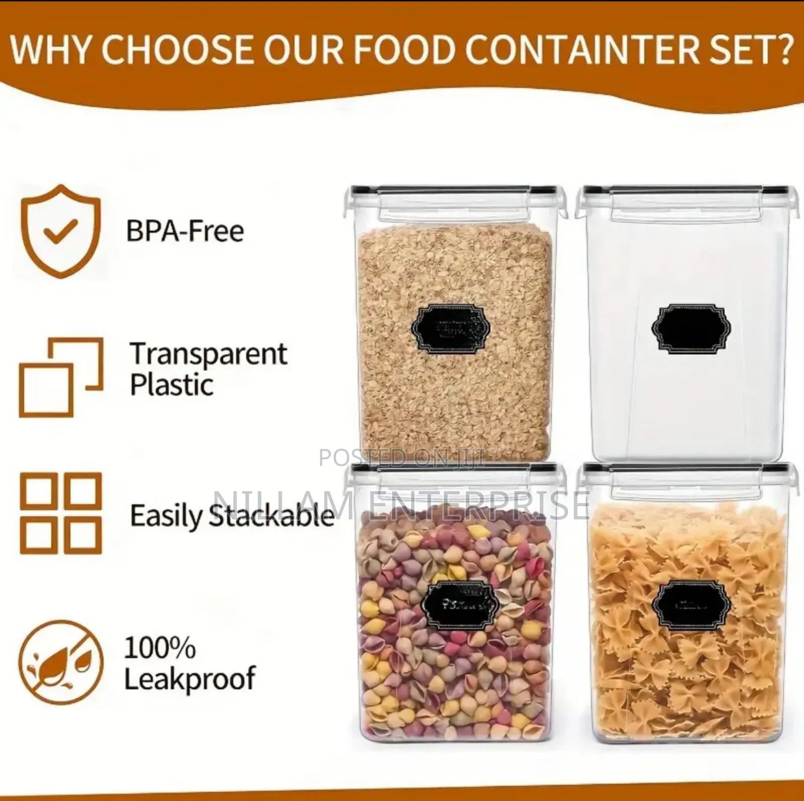 4pcs Bpa Free Airtight Food Storage Containers.
