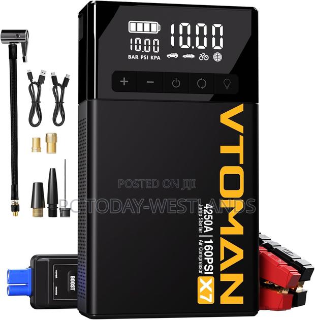 Vtoman X7 Jump Starter With Air Compressor, 4250a Portable