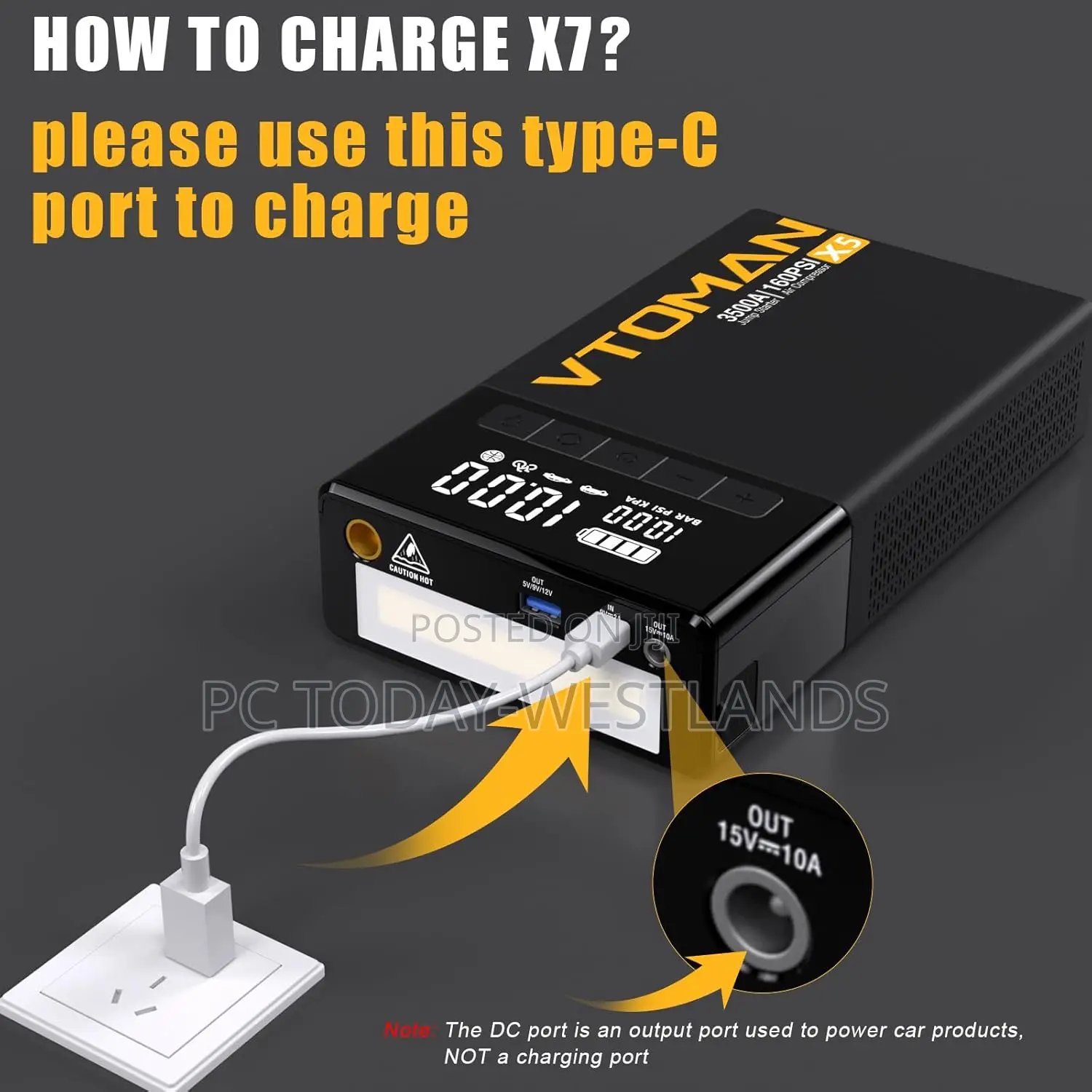 Vtoman X7 Jump Starter With Air Compressor, 4250a Portable
