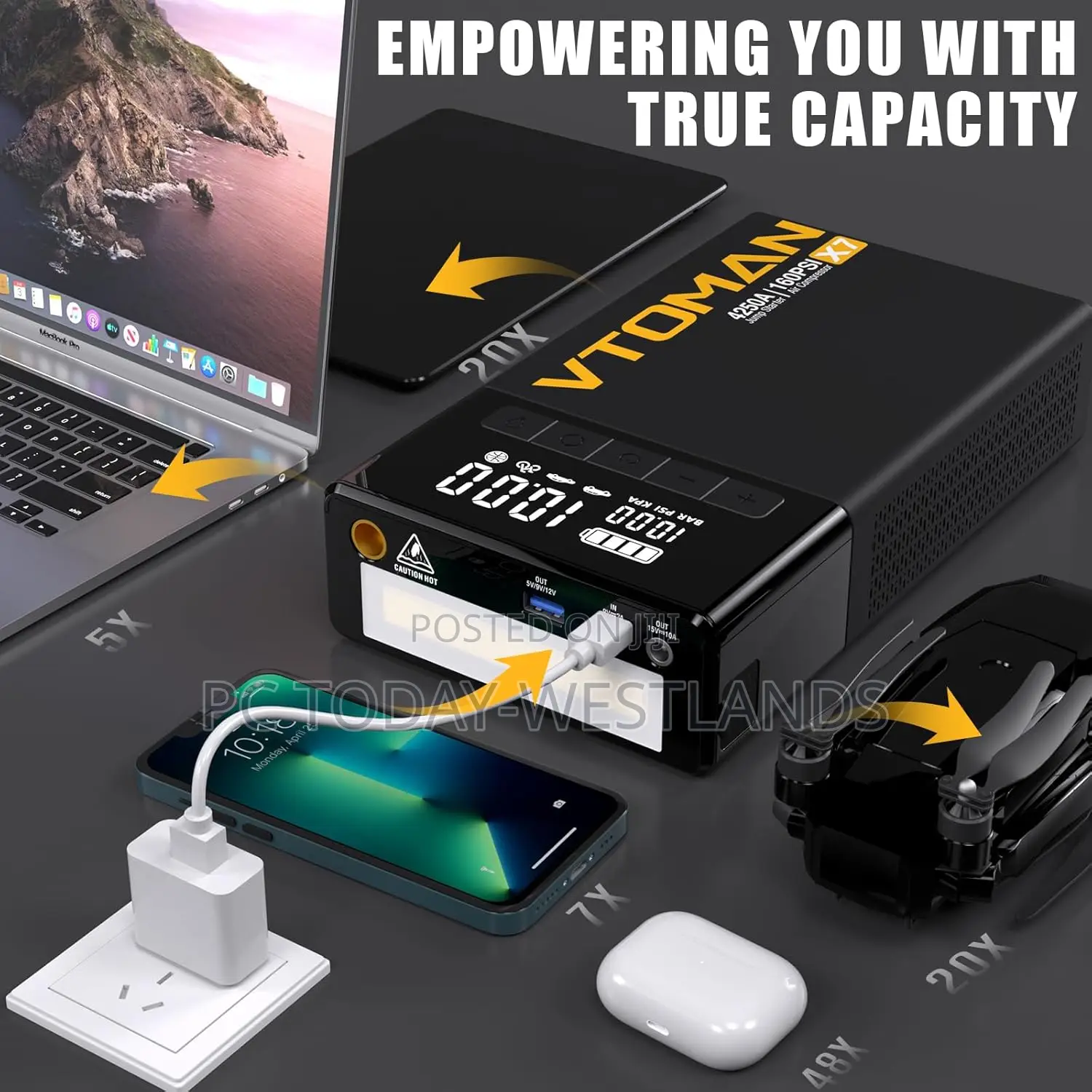 Vtoman X7 Jump Starter With Air Compressor, 4250a Portable
