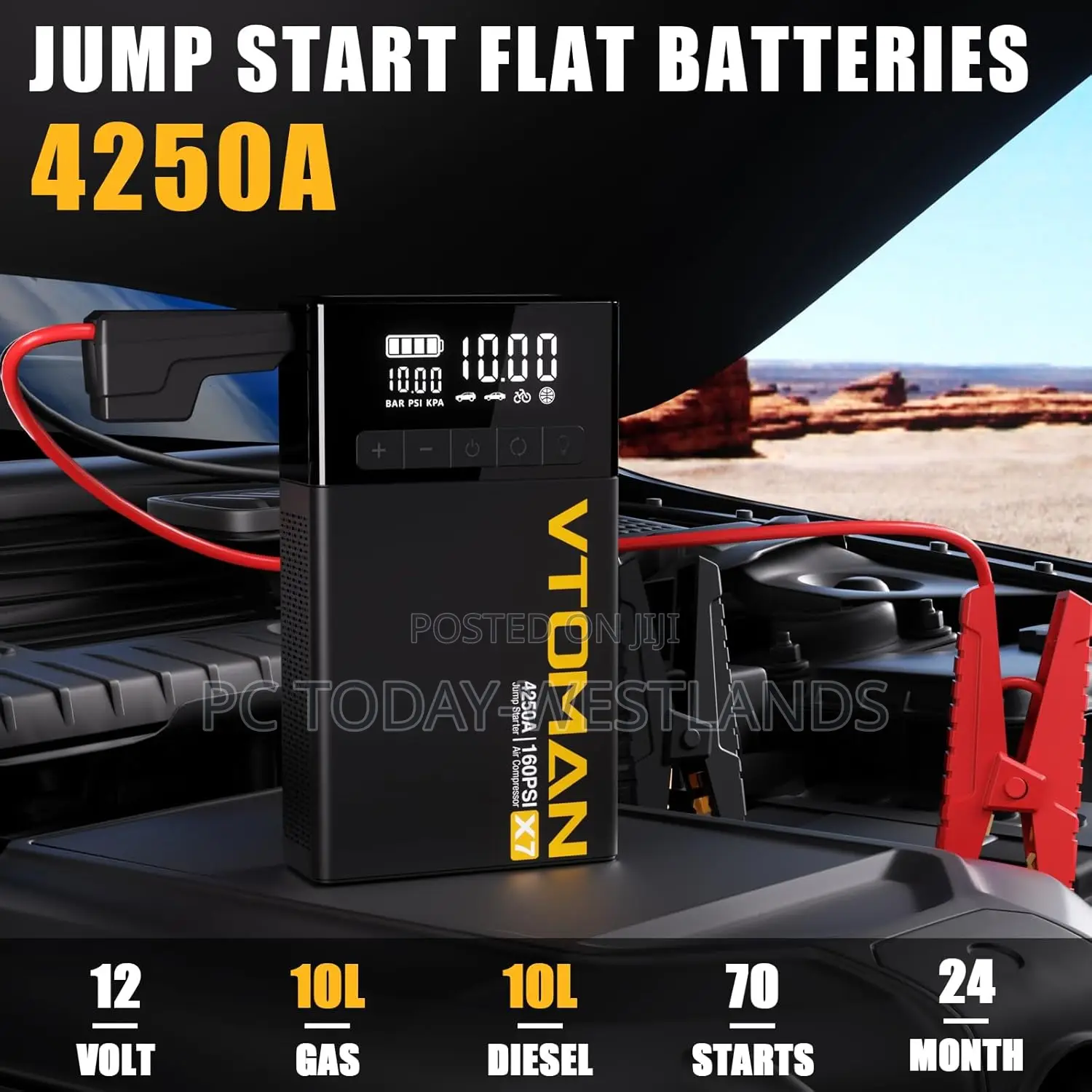 Vtoman X7 Jump Starter With Air Compressor, 4250a Portable