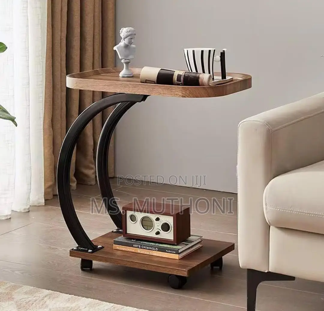 High Quality C - Shaped Side Table With Wheels* (Brown)