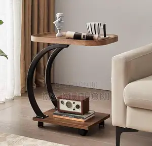 High Quality C - Shaped Side Table With Wheels* (Brown)