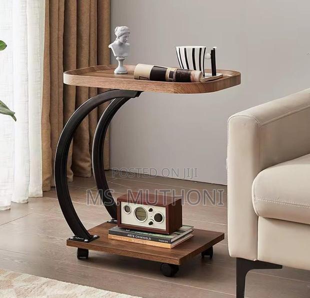 High Quality C - Shaped Side Table With Wheels* (Brown) - thumbnail 3