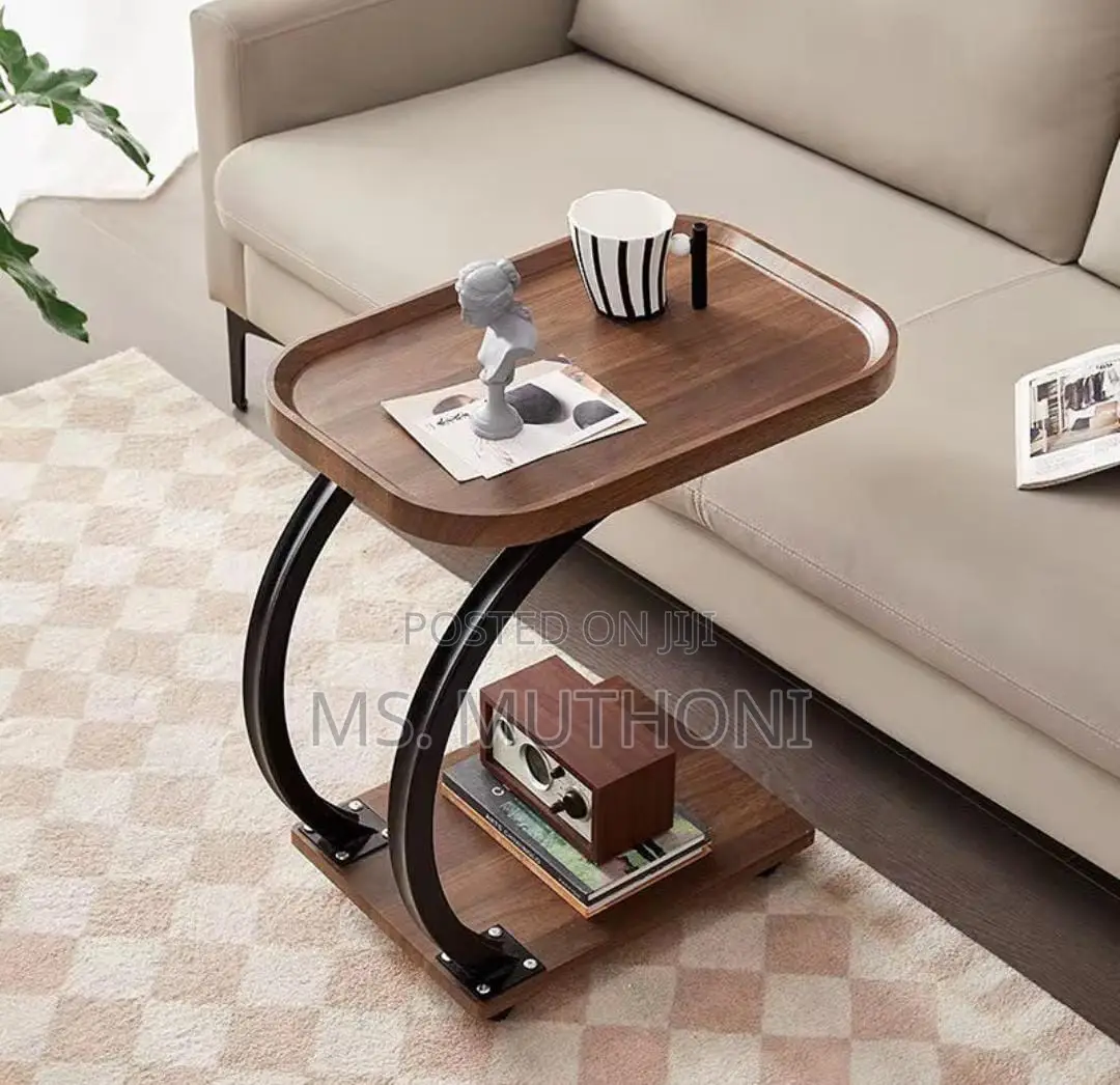 High Quality C - Shaped Side Table With Wheels* (Brown)