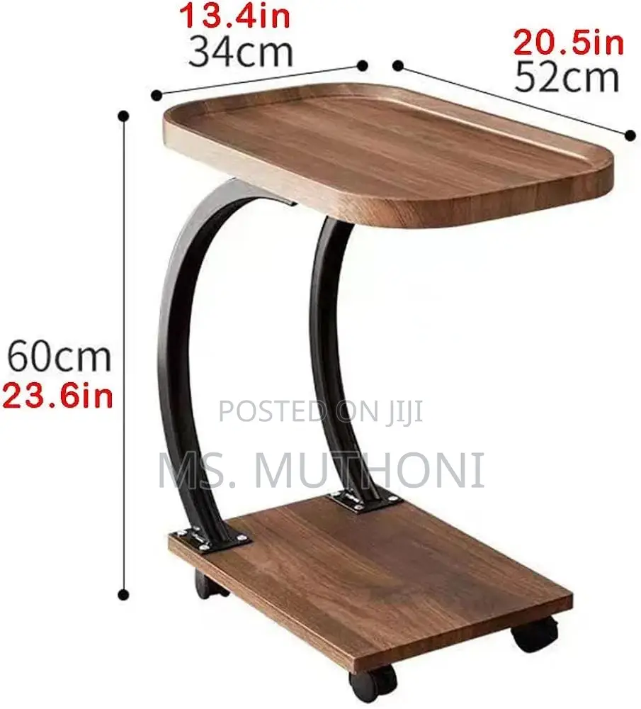 High Quality C - Shaped Side Table With Wheels* (Brown)