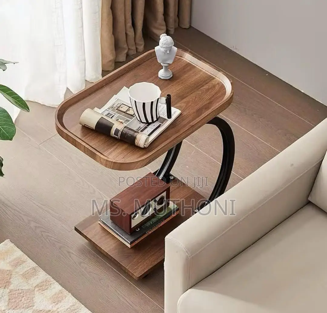 High Quality C - Shaped Side Table With Wheels* (Brown)
