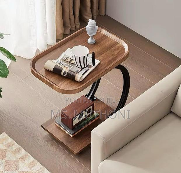 High Quality C - Shaped Side Table With Wheels* (Brown)