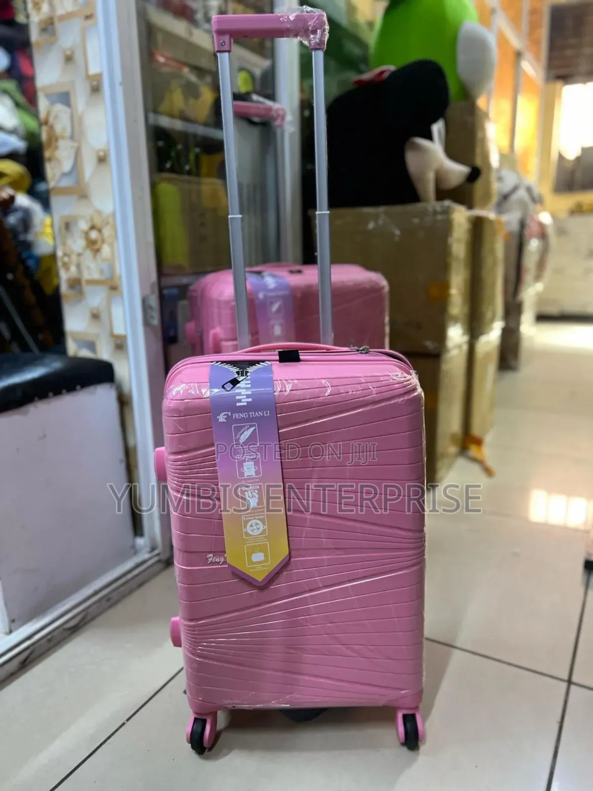 Hot Pink Rubber Suitcase Small 56cm Height
