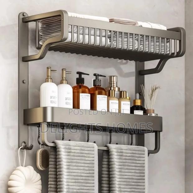 1 Piece 2-Layer Bathroom Space Towel Rack - thumbnail 2