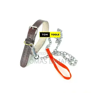 Genuine Leather Collar and 1.2m Chain Leash