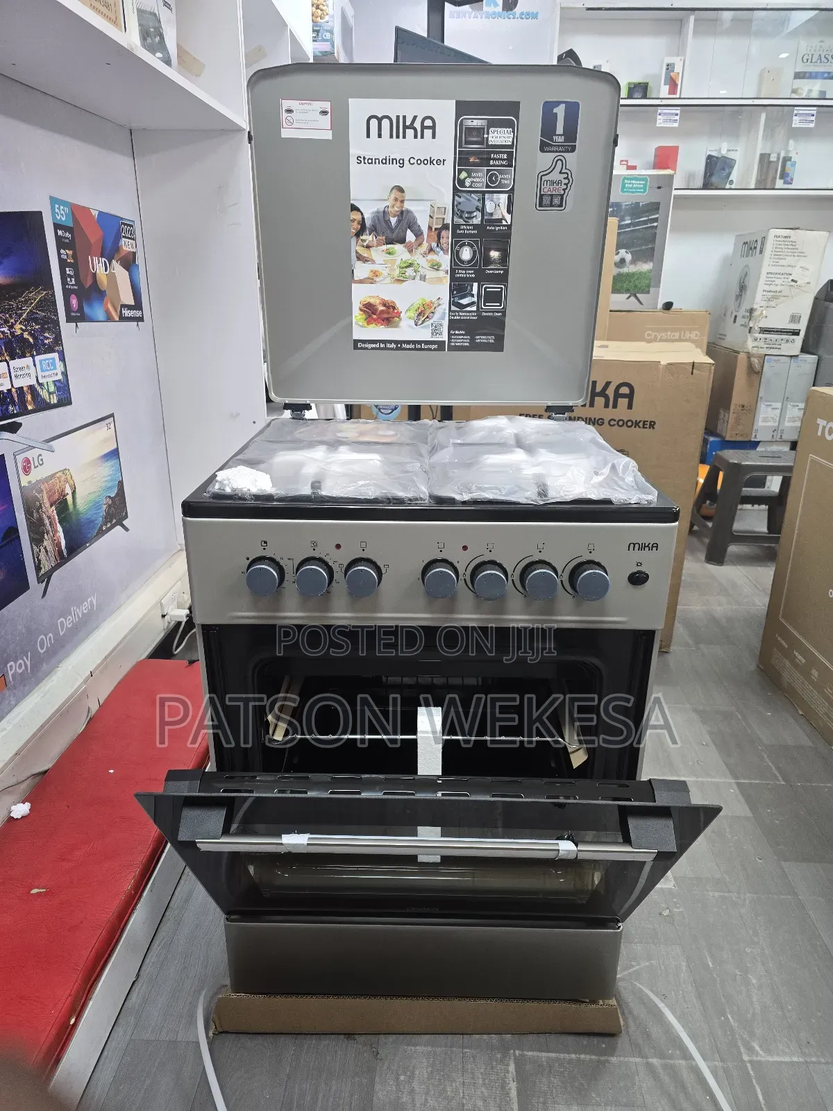 Mika Standing Cooker 60cmx60cm, 3 Gas Burners + 1 Electric