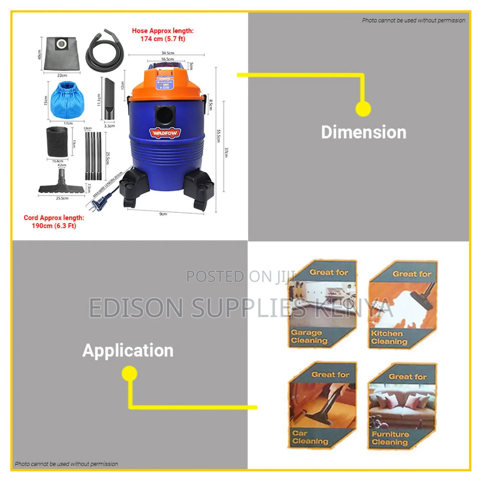 Wadfow Wet Dry Vacuum Cleaner 20 Litres 1200 Watts