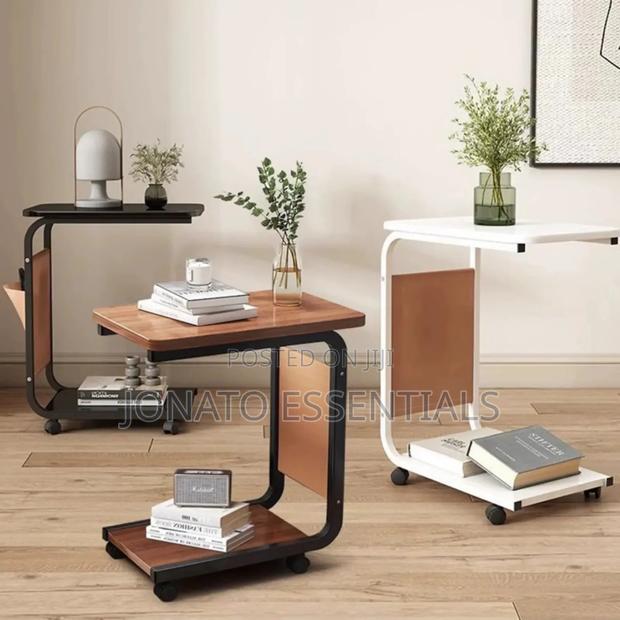 Modern C-Shaped Side Table With Storage Shelf and Wheels - thumbnail 5