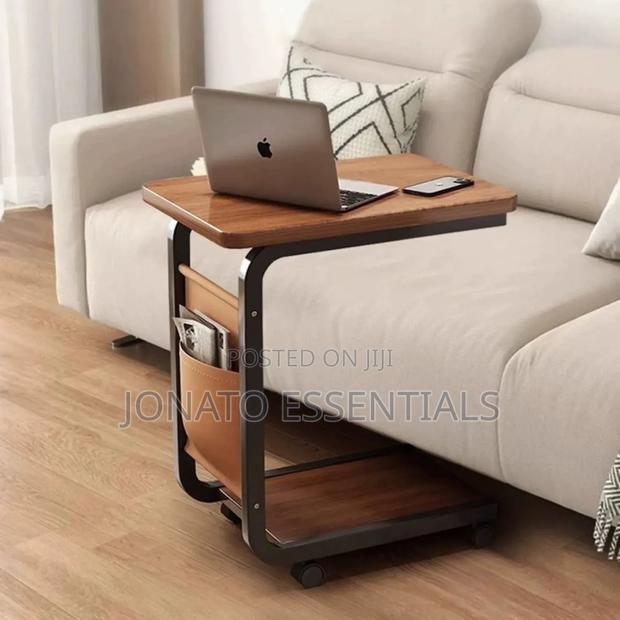Modern C-Shaped Side Table With Storage Shelf and Wheels - thumbnail 6