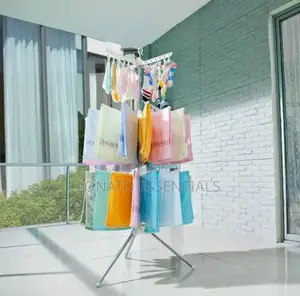 Revolving Clothes Drying Rack With Multiple Tiers and Clips
