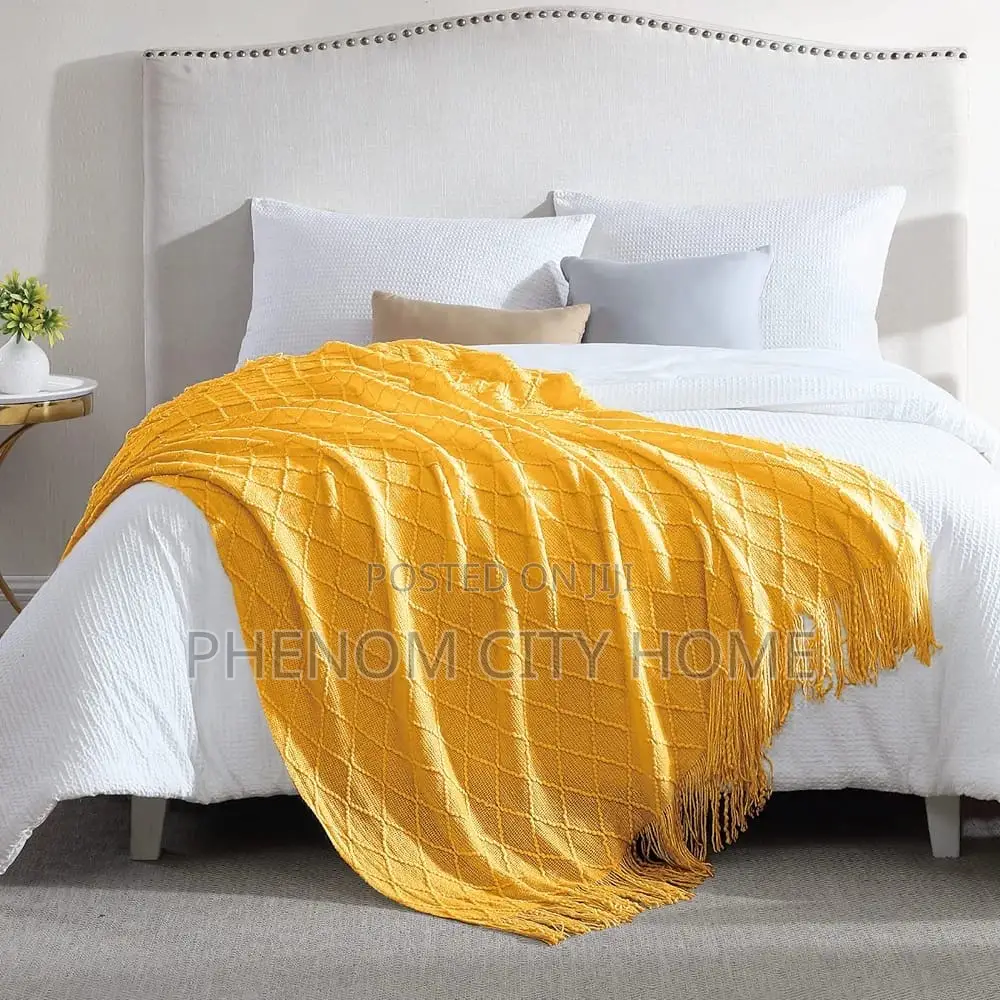 Jacquard Acrylic Cashmere Knitted Throw Blankets With Tassel