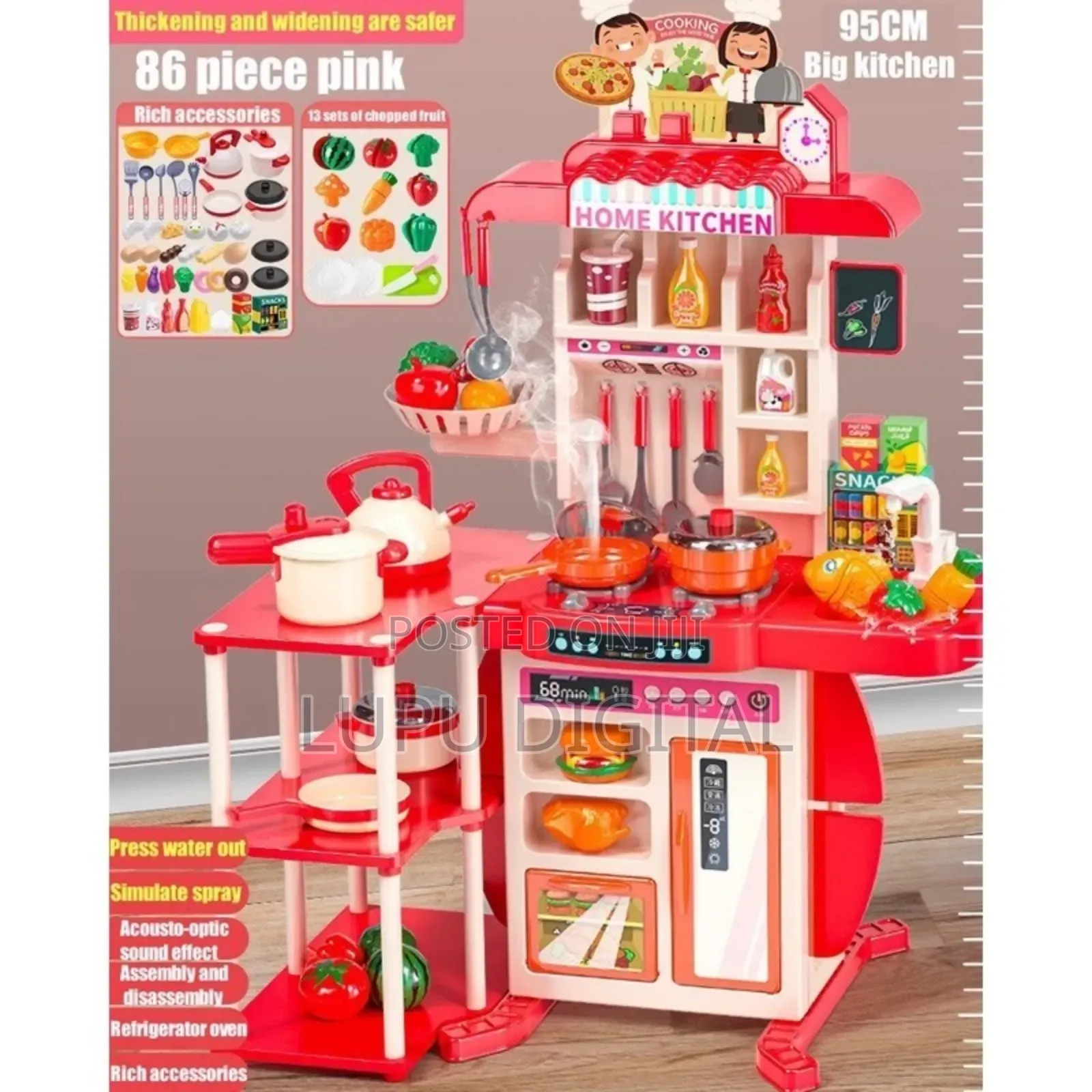 95cm Kids Kitchen Toy Pretend Play Set Cooking Toys