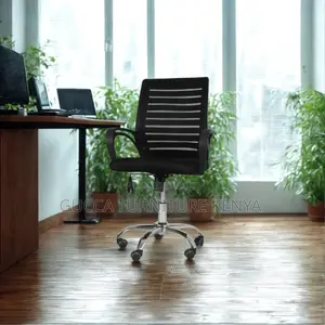 Office Chair: Low Mesh Chair With Fixed Arms -Rolling