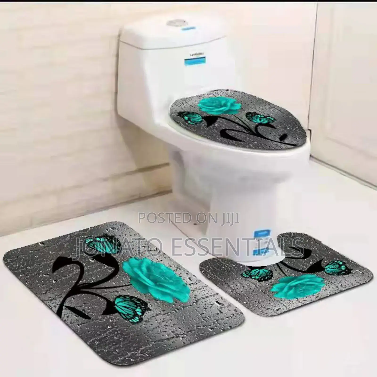 3-Piece Bath Mat, Toilet Seat Cover Contour Rug