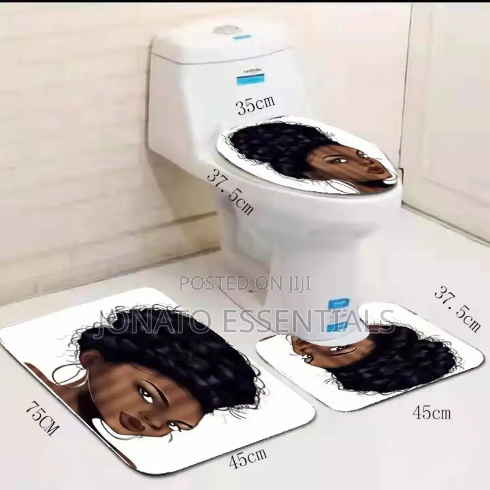3-Piece Bath Mat, Toilet Seat Cover Contour Rug