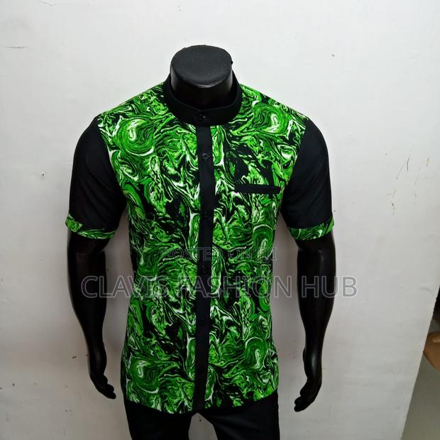 Green Kitenge Short Sleeved Shirt