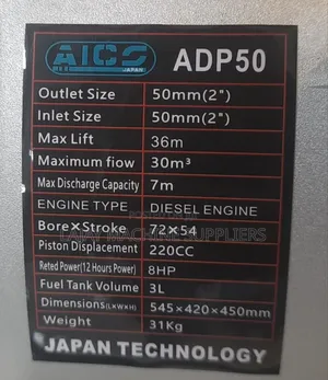 Adp50 Aico Japan Diesel Water Pump 2 Inches 8hp