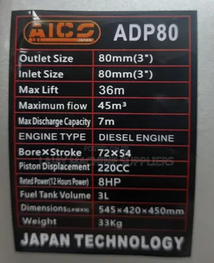 Adp80 Aico Japan *Diesel* Water Pump 3 Inches 8hp