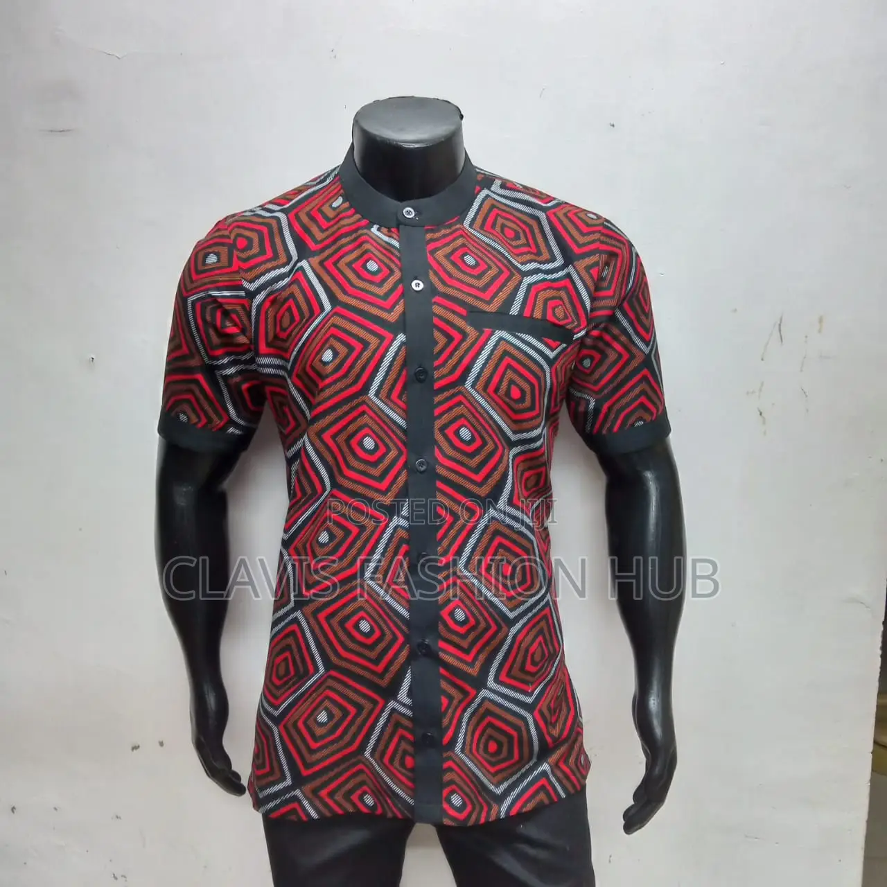 Black and Red Full Kitenge Shirt