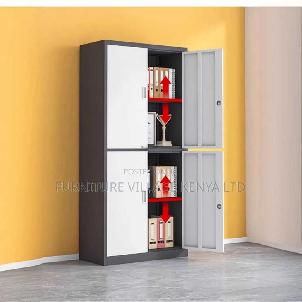 Cabinets:Office Gray 4-Door Storage Cabinet Steel Frame