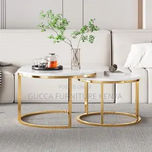 Coffee Table:Elegant Rounded Real Marble Office Side Table