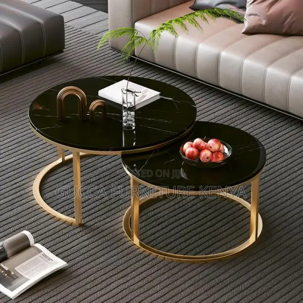 Coffee Table:Elegant Rounded Real Marble Office Side Table