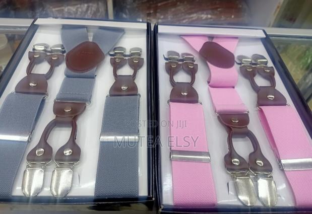 Pink Charcoal Grey Double Clip Suspenders - main view